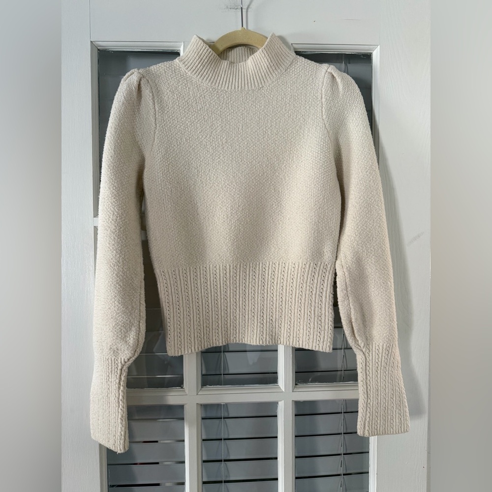 SHEIN Women’s L Cream Mock Neck Puff Sleeve Sweater | SKU 0283